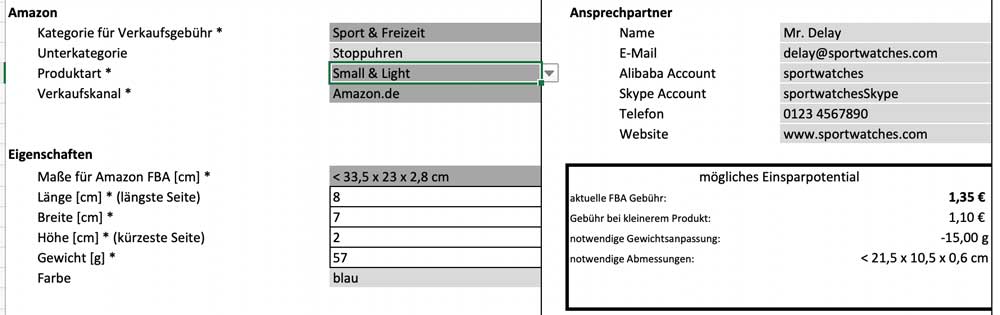 small & light im FBA Rechner